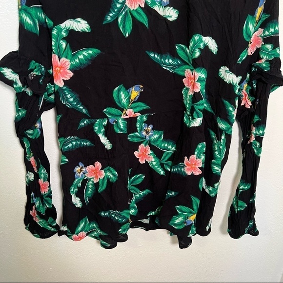 Old Navy Long Sleeve Sexy Swing Blouse Black Birds Tropical Print - Picture 10 of 12